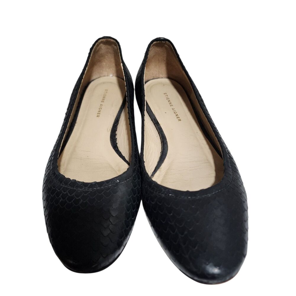 Etienne Aigner Black Snakeskin Leather Ballet Flats Womens 6.5‎ Made in Spain